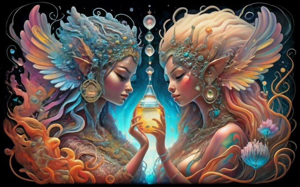 Picture a surreal setting where the boundaries between reality and fantasy