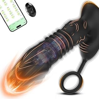 Thrusting Anal Vibrator Prostate Massager, Big Dildo Shaped Butt Plug with Cock Ring for Men P-Spot Stimulation, App&Remot...