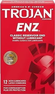 Trojan ENZ Condoms, STI Protection 12 Count, Non Lubricated, 1 Box